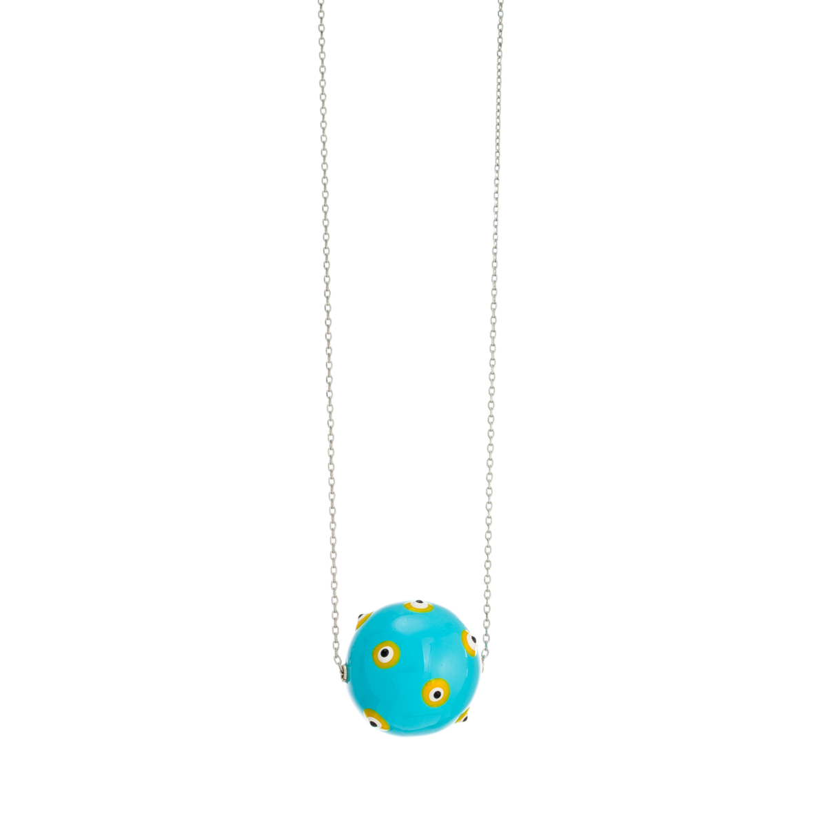 Medium enamelled ball with evil eye on silver chain - Image 6