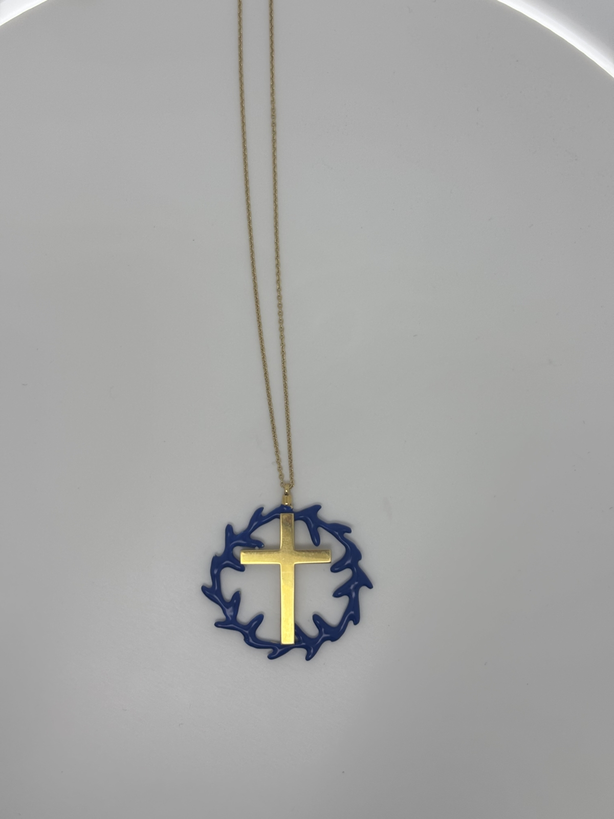 Cross on daphne wreath pendant