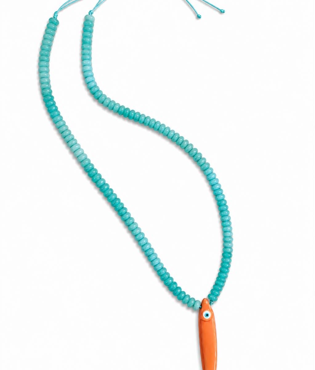 Large Sardine pendant with achates beads